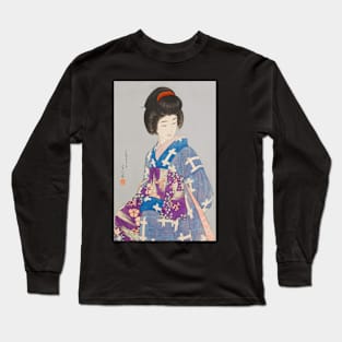 Graceful Geisha in Kimono - Japanese Vintage Art Long Sleeve T-Shirt